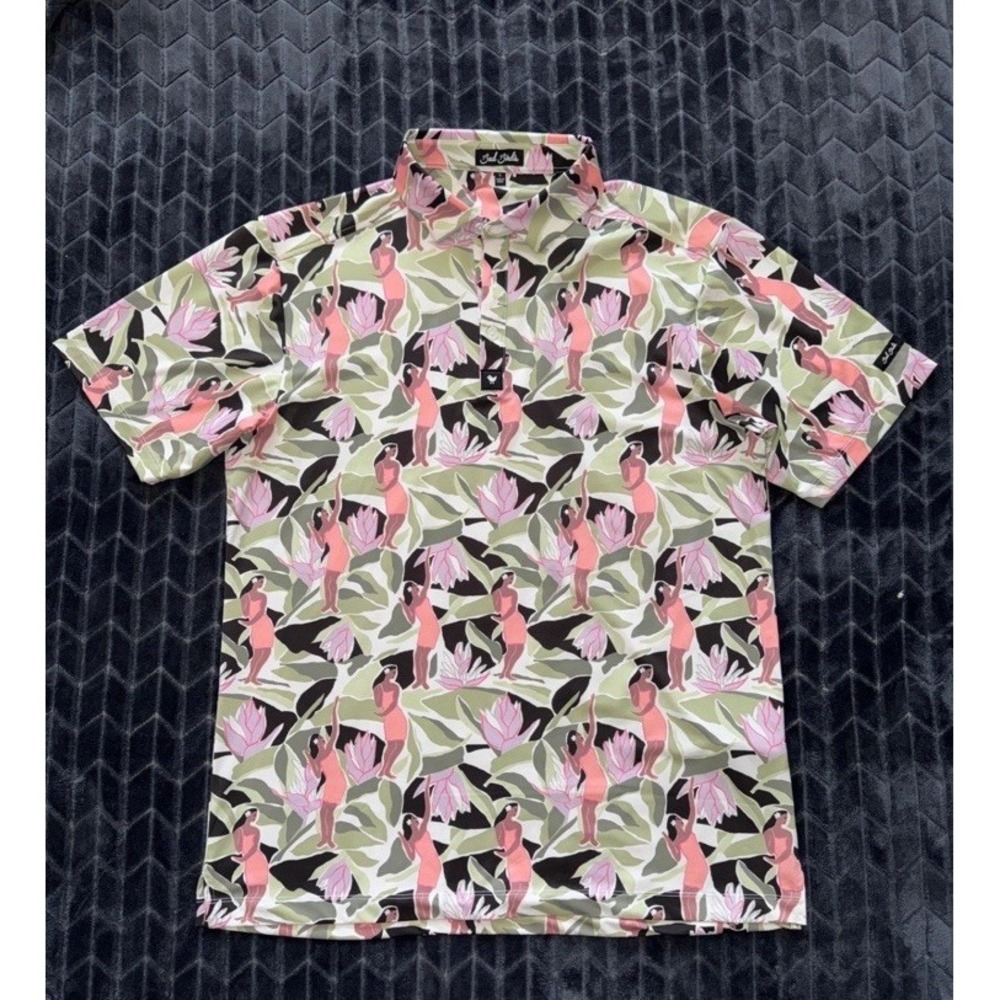 Bad Birdie Men's Golf Polo Leilani Hula Dancer Print Size Large